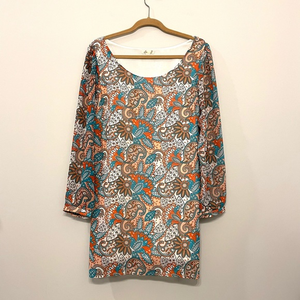 Paisley Print Mini Dress A-line long‎ sleeve Boho by L8ter Junior’s size L NWOT